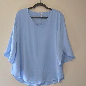 Light Blue V-Neck Blouse - Women Tops Size Large